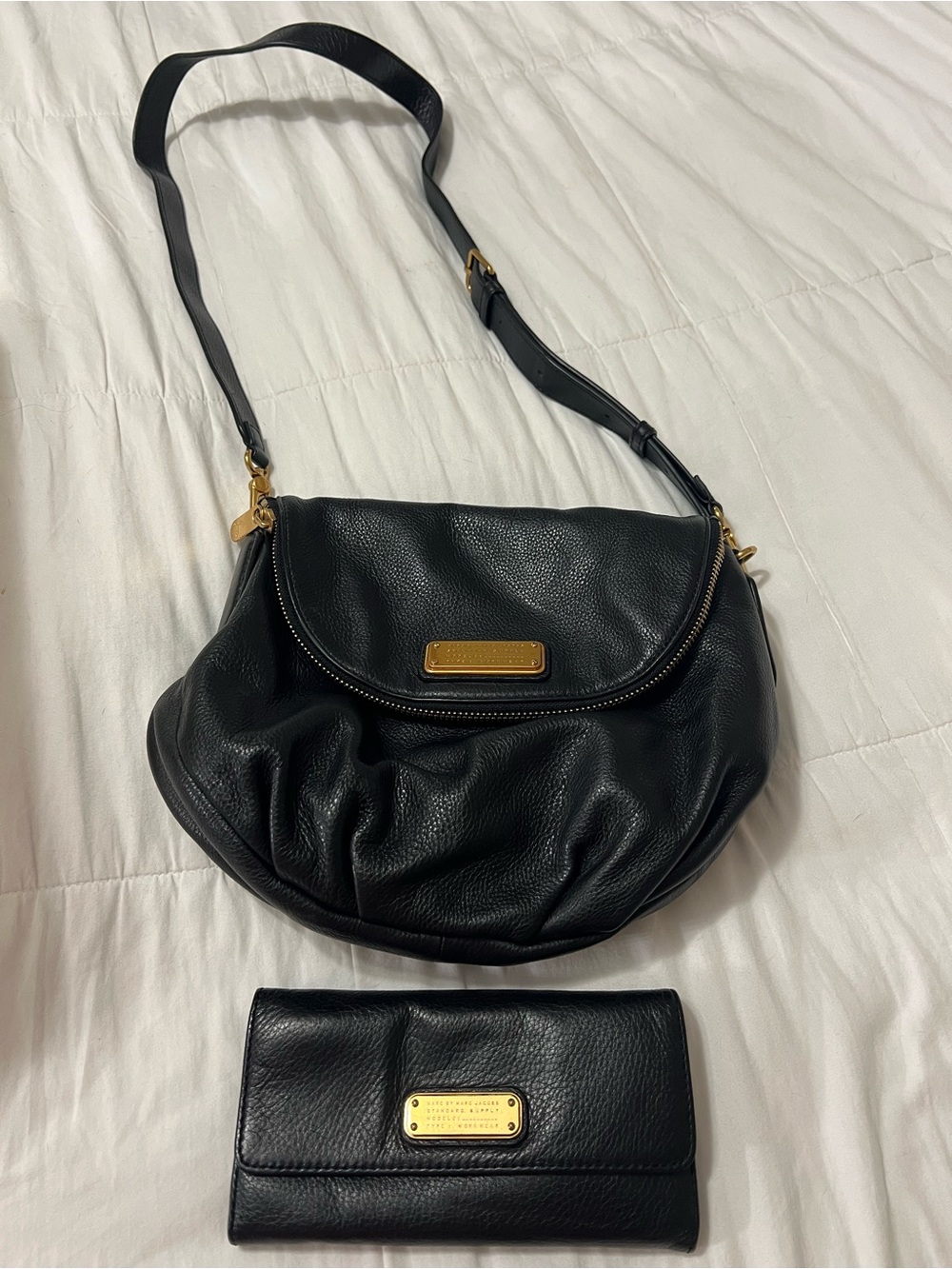 Marc Jacobs Black Pebbled Leather Shoulder Bag with Matching Wallet